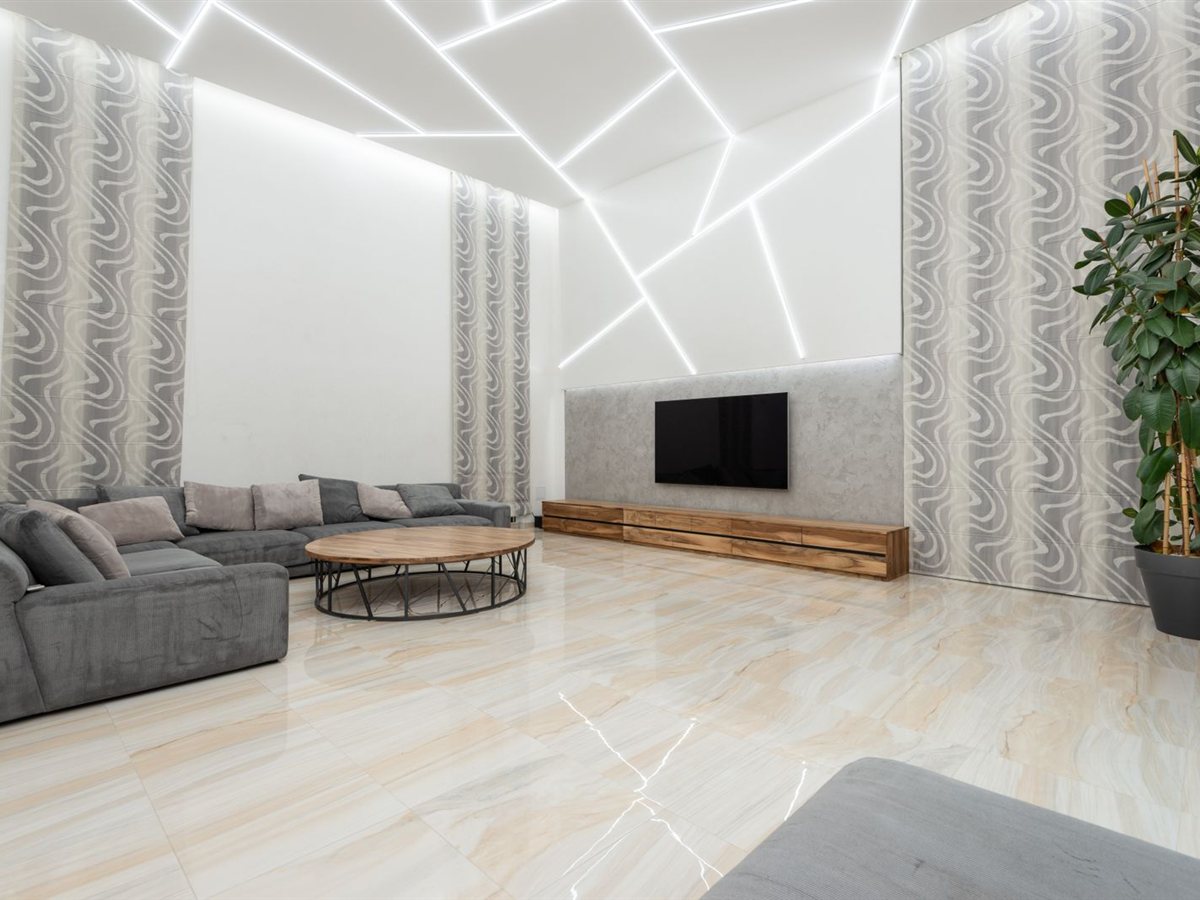Book-matched marble flooring installation